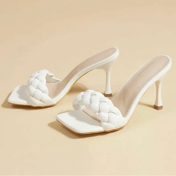 Shein - White Slip On Heels - Picture 2 of 3